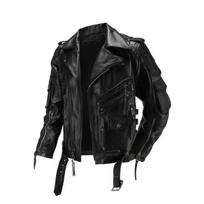 Men's Natural Leather Motorcycle Jacket Top Layer Causal Vintage Retro Moto Suit Leather Coat  Dropshipping
