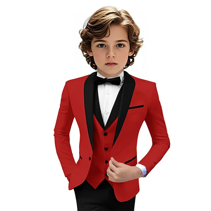 Boys Shawl Lapel Suit Set 3 Pieces Host Costumes,Formal Smart Slim Fit Suits For Kids,Plus Size Tuxedo Party Outfit 2-20T