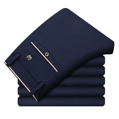 High Stretch Men's Dress Pants High Waist Elastic Formal Suit Pants Office Business Classic Casual Trousers Slim Fit Black Blue