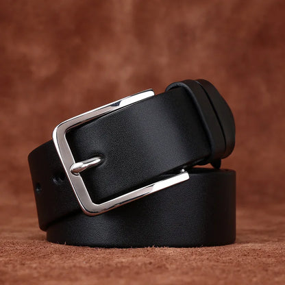3.8CM Thick Cowhide Genuine Leather Casual Belt Men Pin Stainless steel Buckle High Quality Retro Luxury Male Strap Cintos