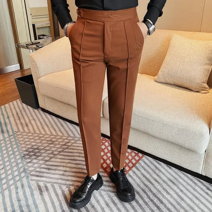 British Style Men's High Waist Casual Pants New Solid Color Naples Men Suit Pants Slim Fit Casual Business Formal Mens Trousers