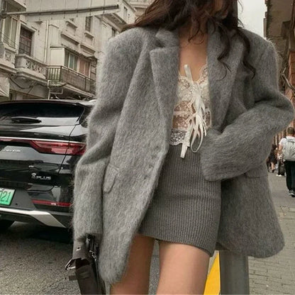 2026 Women Winter Blazer Coat Turn Down Collar Warm Coat Turn Down Collar Fashion Design Blazer Feminino Tops Clothes
