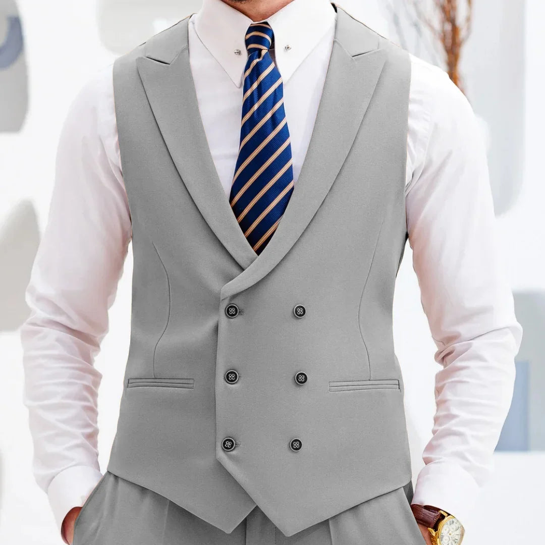 Men Vest White Double Button With Lapel Waistcoat For Wedding Birthday Banquet Party Business Work Casual Daily Men Suit Vest