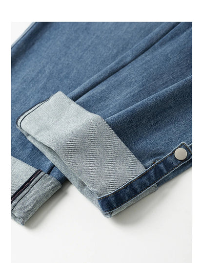 Women Denim Jeans 2025 Autumn New Lyocell Rolling Up Hem Elastic and Simple Straight Leg Ankle Length Pants