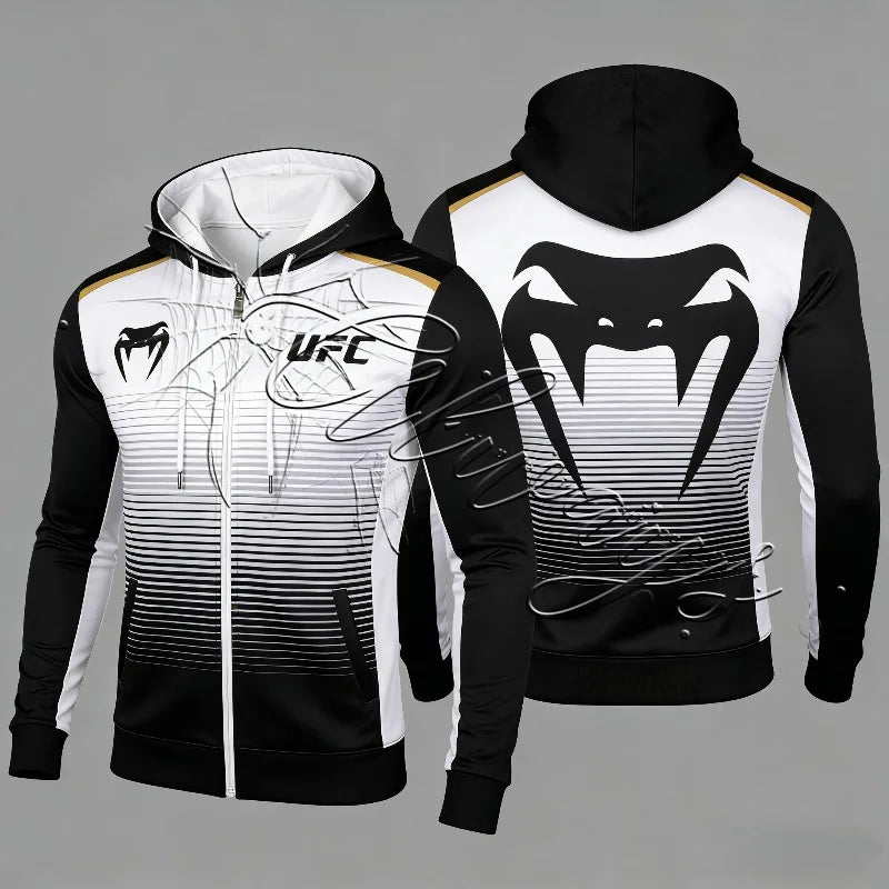 2026 New UFC Fashion Design Boxing Suit Men's Zipper Hooded Jacket Fitness Wrestling Fighting Special Cage Fighting Suit Hoodie
