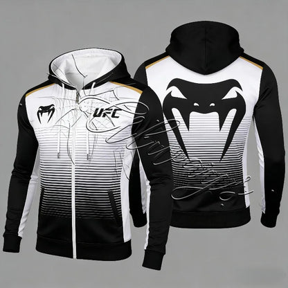 2026 New UFC Fashion Design Boxing Suit Men's Zipper Hooded Jacket Fitness Wrestling Fighting Special Cage Fighting Suit Hoodie