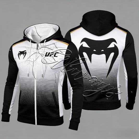 2026 New UFC Fashion Design Boxing Suit Men's Zipper Hooded Jacket Fitness Wrestling Fighting Special Cage Fighting Suit Hoodie