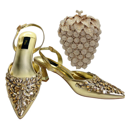 Women's Clutch Bag and Shoes Fairy Diamond High Heels Stylish Dress Shoes Pointed Toe Stiletto Heels Elegant Party Wedding Shoes