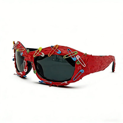 y2k Colorful Safety Pin Sunglasses for Women Punk Cyber Streetwear Party Avant-garde Funny Shades UV400 lunette soleil femme