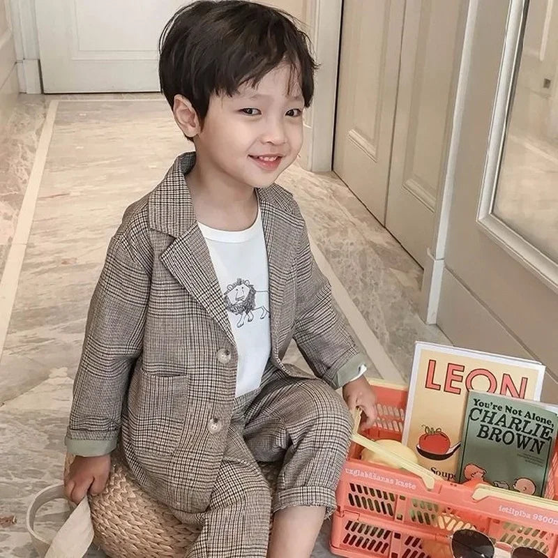 Kid Boys Spring and Autumn Suit Boys Baby Suit Clothes 2026 New Children's Clothing Casual Tops + Pants 2 Piece Set Formal Wear