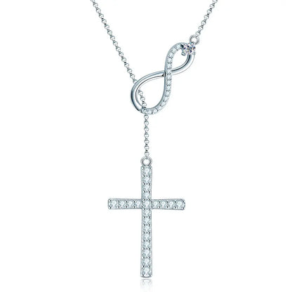 Round Moissanite Y-shape Lariat Cross Heart Infinite Pendant Necklace Chain for Women 925 Sterling Silver Jewelry Gifts
