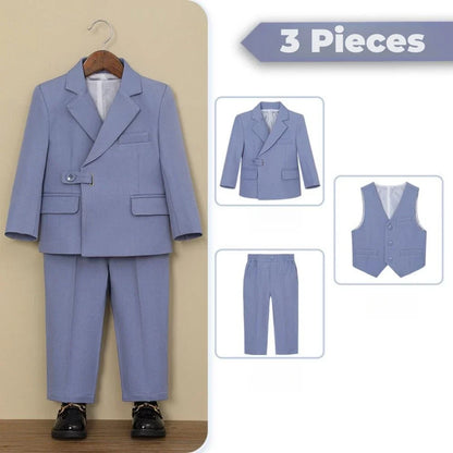 Casual Boys Suits 3 Pieces Jacket Vest Pants Photography Outfit,Smart Stylish Notched Lapel Kids Tuxedo For Banquet Party