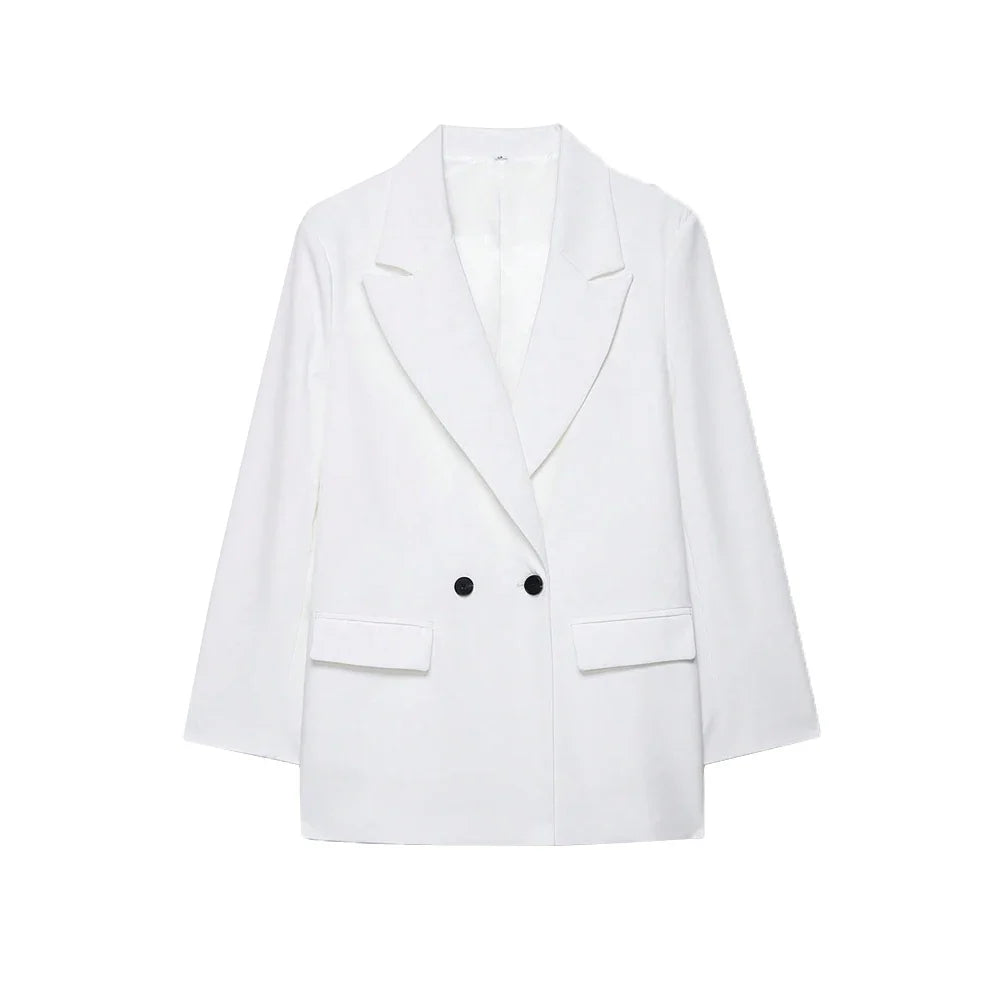 Women's Double-Breasted Solid Color Blazer Coat Long Sleeve Office Wear for Spring Autumn Winter Old Money Style