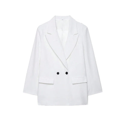 Women's Double-Breasted Solid Color Blazer Coat Long Sleeve Office Wear for Spring Autumn Winter Old Money Style