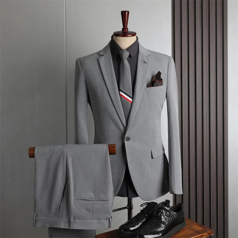 Classic Men Suit Sets Wedding Banquet Groomsman High Quality Blazer Pants 2 Pieces Evening Prom Male Leisure Slim Fit Outfits