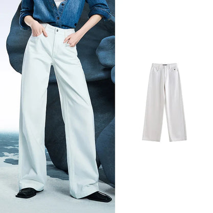 Women Denim Jeans 2025 Spring New Acetate Wide Leg Mid Low Waist Slim Fit Straight Wide Leg Pants