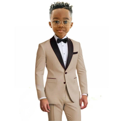 Hot Sale Boy's Solid Suit Set 2 Pieces Jacket Pants Formal Shawl Lapel Kids Tuxedo For Birthday Party School Performance Wear