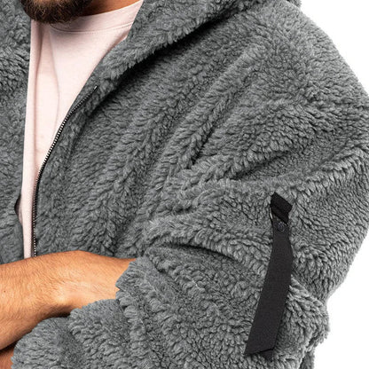 Men's Autumn and Winter Double-Sided Fleece Warm Jacket  Loose Hooded Casual Jacket