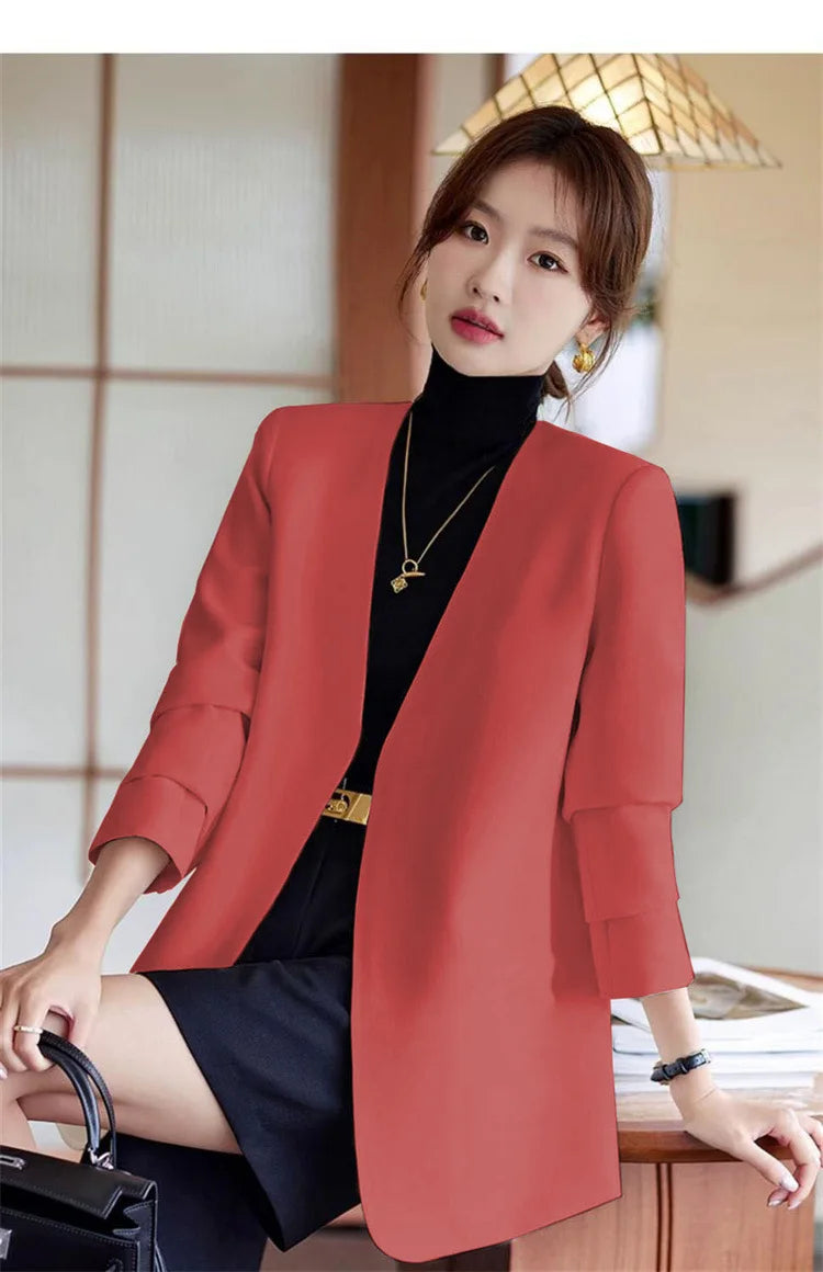 Fashionable Versatile Spring Autumn Women's Blazer Jacket Korean Style Street Style Long Sleeve Suit Coat Pure Color Commute...