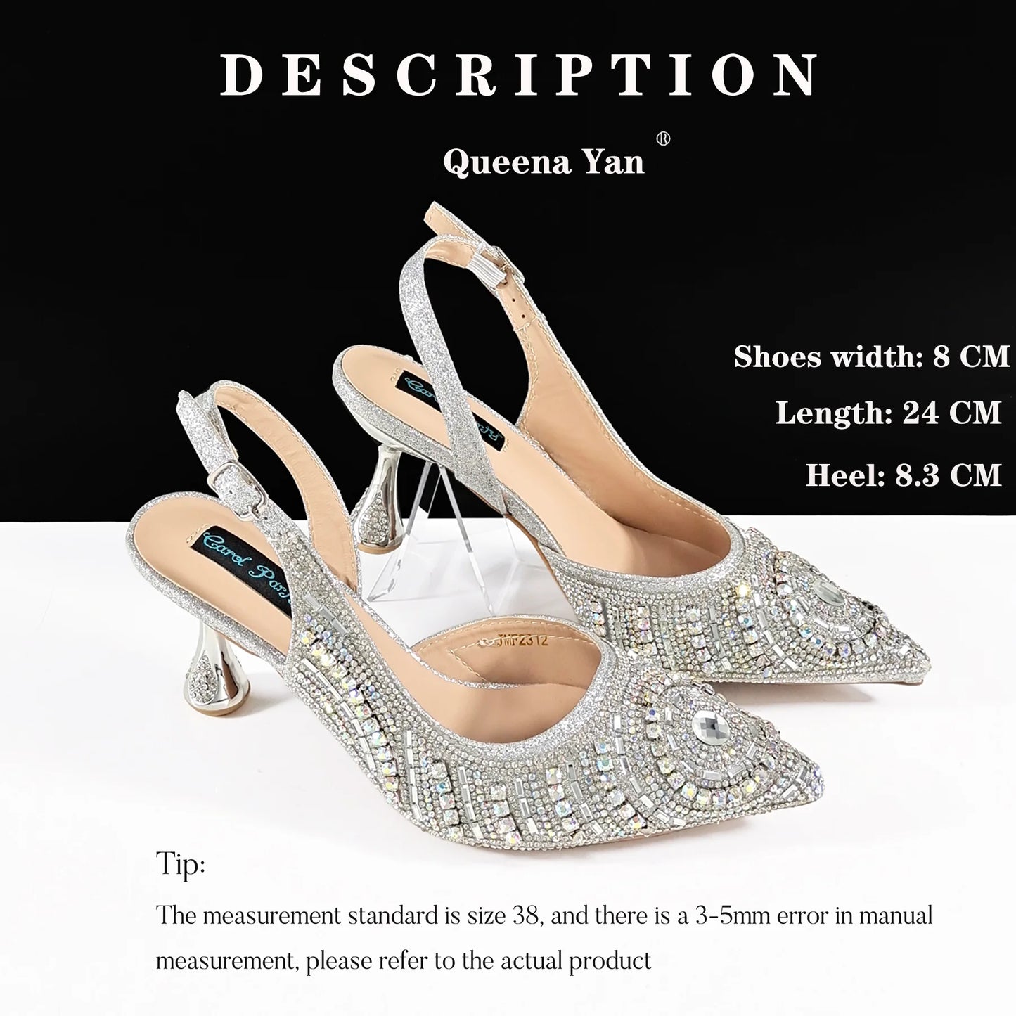 Nigerian Heel Party for Women Silver Color Shoes and Bag Set Rhinestone Handbag Italian Design Wedding INS 2025