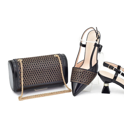 New Arrival Women Italian Shoes and Matching Bags Sets Decorated with Rhinestone Fashion Party Shoes and Bag Match for Women