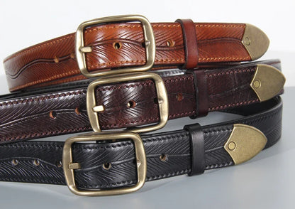 Extra Thick Double-sided Men's Belt Tactical Personalized Jeans Belt Genuine Leather Men's Pure Copper Pin Buckle Luxury Belt