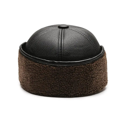 Winter Baseball Cap Men PU Leather Bomber Caps Middle Elderly Dad Hat With Earflaps Thicker Warm Windproof Tongue Hat Keep Warm