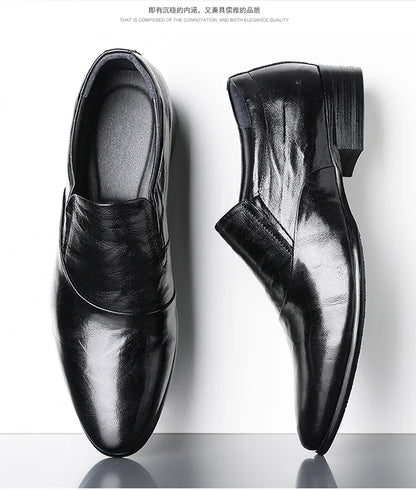 2026 New Low-heeled Business Shoes for Men Black Spring Summer Leather Shoes Male Fashion Casual Dress Shoe Man