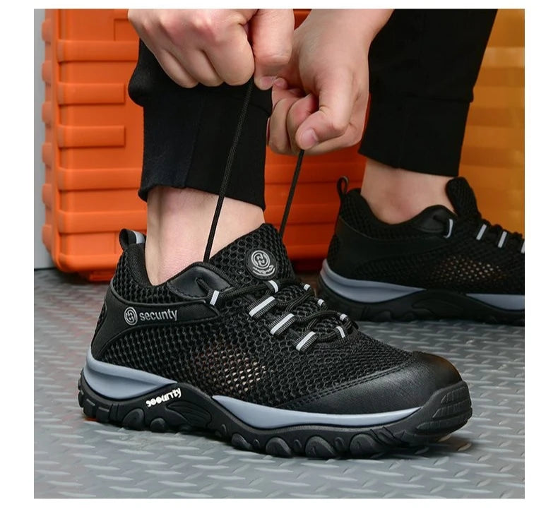 spring breathable work shoes summer mesh lightweight safety shoes steel toe work sneakers anti puncture industrial shoes for men