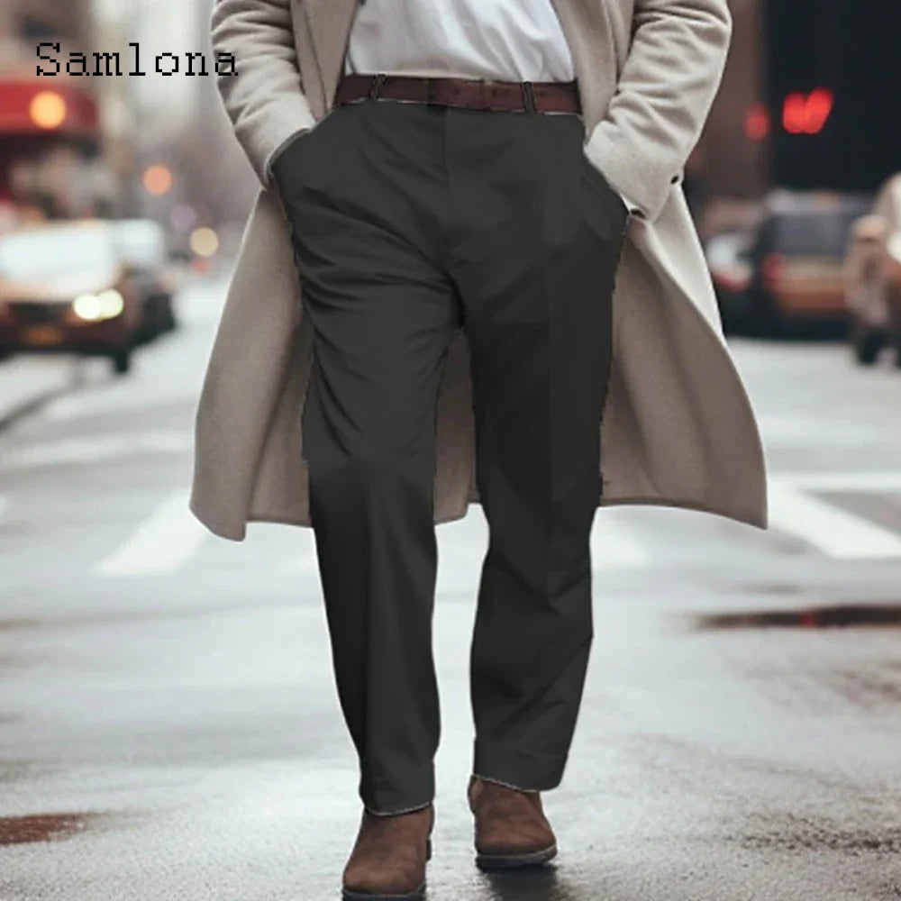 2023 Men's Stand Pocket Elegant Wide Leg Pants Solid White Party Wedding Trousers Plus Size Mens Fashion Buttons Up Suit Pants