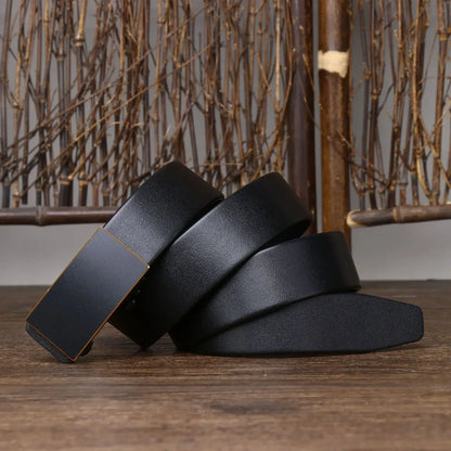 3.5CM Thick Cowhide Genuine Leathe Jeans Belt Business Toothless Automatic Buckle Belt Men High Quality Luxury Male Strap Cintos