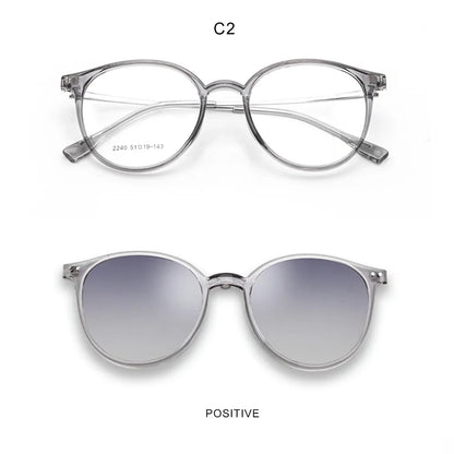 Magnetic Clip On Glasses Women Driving Polarised Round Pink Optical Myopia Eyewear Men Custom Prescription Glasses 2240