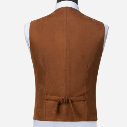 Men Vest Brown Suede Double Button Solid Waistcoat For Wedding Birthday Banquet Party Business Work Daily Casual Men Suit Vest
