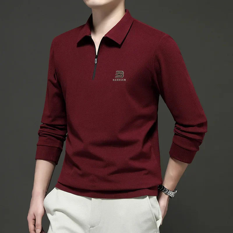 High Quality Polo Shirtspring and Autumn Long Sleeved Men's T-shirt Printed Pattern New Business Casual Solid Color Loos T-shirt
