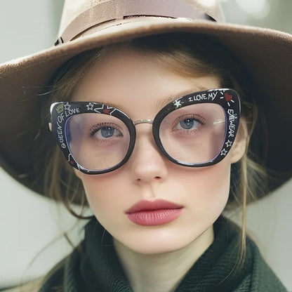 Ins 2025 New Hand-drawn Graffiti Sunglasses Unique Text Personality Fashion Sun Glasses Women Men Cat Eye Gafas De Sol UV400