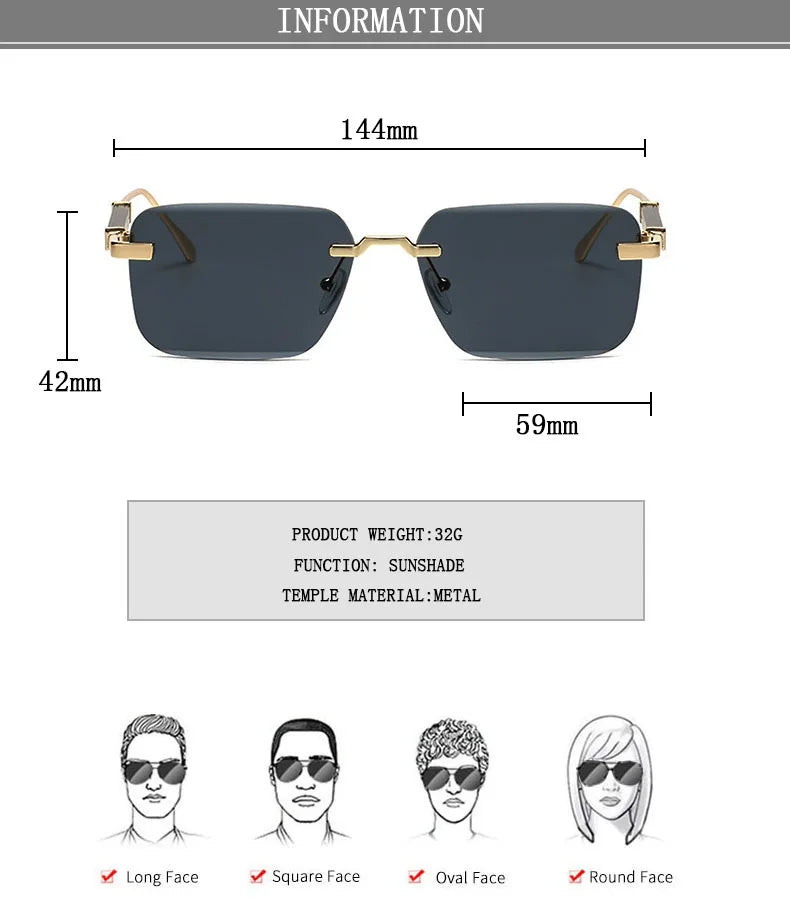 Square Sunglasses Women 2024 Rimless Sunglasses For Men Vintage Luxury Fashion Glasses Gafas De Sol Hombre Lunette Soleil Femme