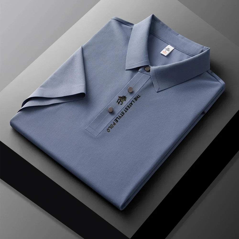High quality silk breathable short sleeve POLO shirt men's lapel top 2024 summer new light luxury brand printed casual T-shirt