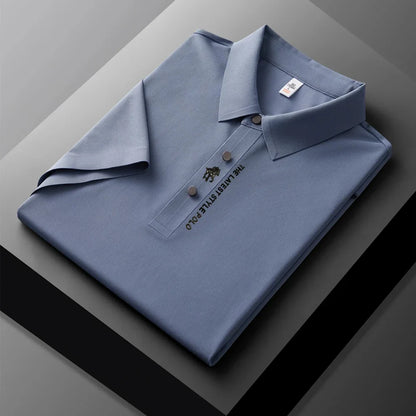 High quality silk breathable short sleeve POLO shirt men's lapel top 2024 summer new light luxury brand printed casual T-shirt