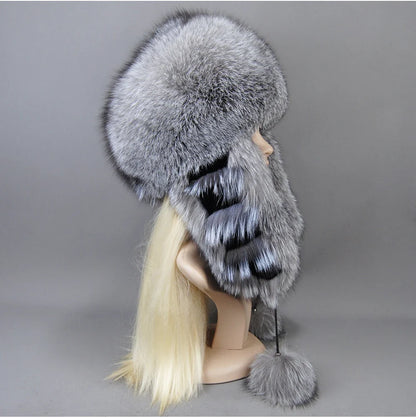 Hot Sale Lady Winter Warm Luxury 100% Natural Fox Fur Hat Fashion Fluffy Fox Fur Rex Rabbit Fur Caps Women Real Fur Bomber Hats