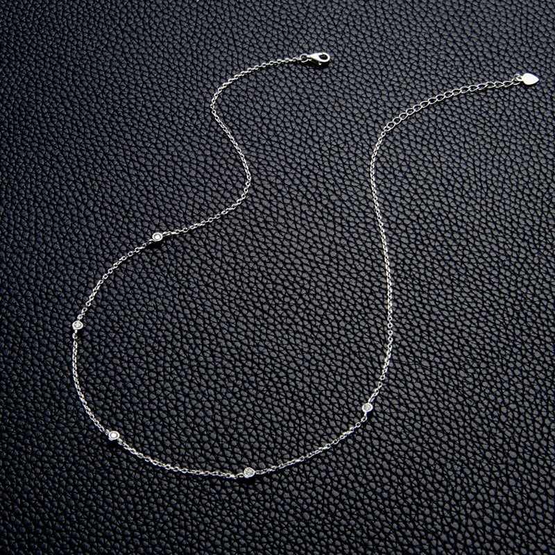 925 Sterling Silver Necklaces Round Cut 2.5mm/4mm Bezel Moissanite Choker Necklace for Women Multilayer Neck Jewelry