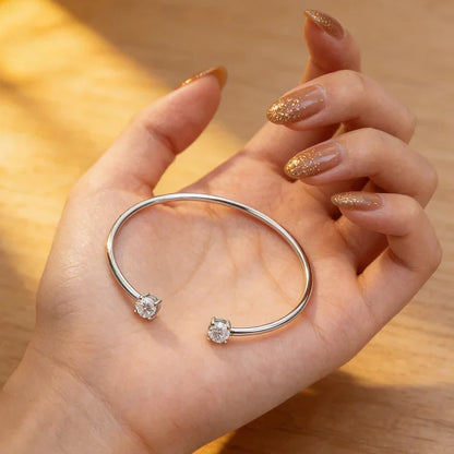 Dainty 0.5CT Round Brilliant Cut Moissanite Cuff Bangle for Women s925 Silver Lab Diamond Open Hand Chain Bracelet Gift