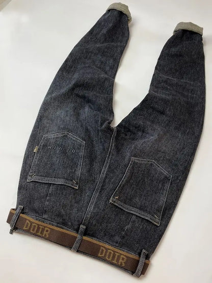High Quality Fashion Luxury Washed Men's Slim Jeans Elasticity Black and Gray Classic Designer Cargo Denim Boyfriend Jeans Men