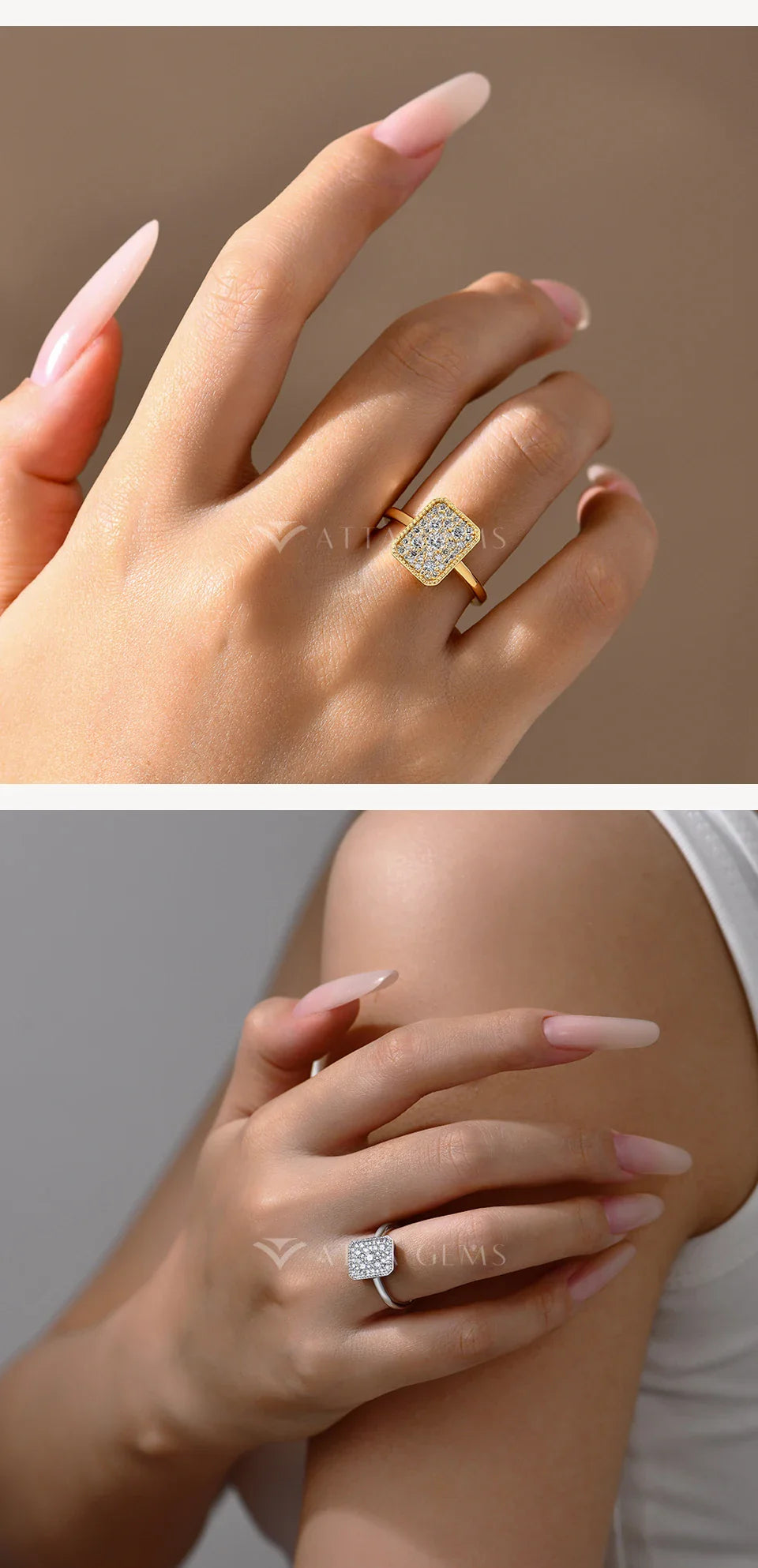 Original DVVS1 Moissanite Rings Rectangular Design forWomen 925 Sterling Silver White Gold Engagement Ring Fine Jewelry