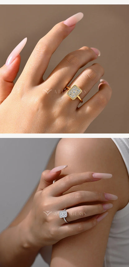 Original DVVS1 Moissanite Rings Rectangular Design forWomen 925 Sterling Silver White Gold Engagement Ring Fine Jewelry