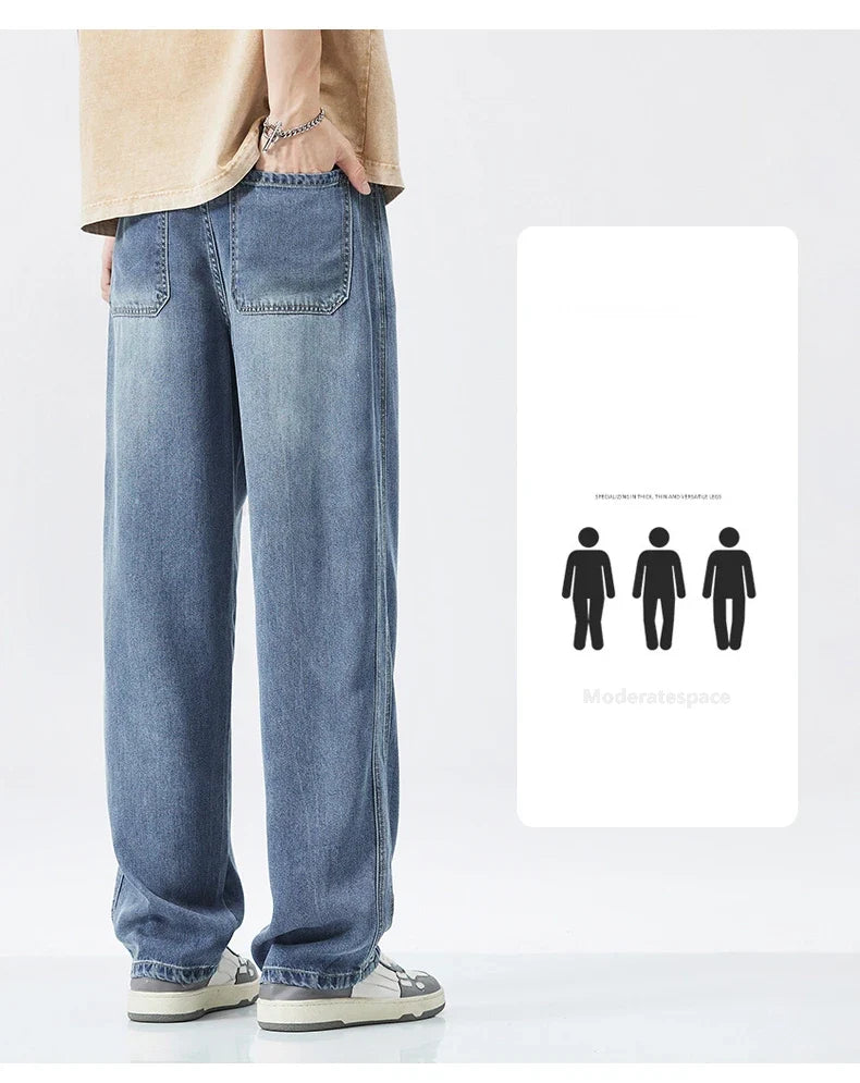 Stretch Jeans Men's 2024 New Lyocell Fabric High Quality Soft Loose Wide Pants Elastic Waist Casual Denim Trousers Streetwear