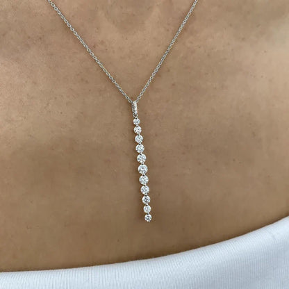 Sparkling 11-Stones Moissanite Diamond Necklace  for Women 14K Gold Filled Long Drop Pendant Necklace Glamour Jewelry Gift