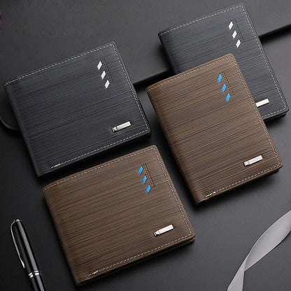 Business Men's Short Wallet Microfiber Synthetic Leather Short Wallets Men Stripe Male Purse Coin Pouch Multi-functional Cards