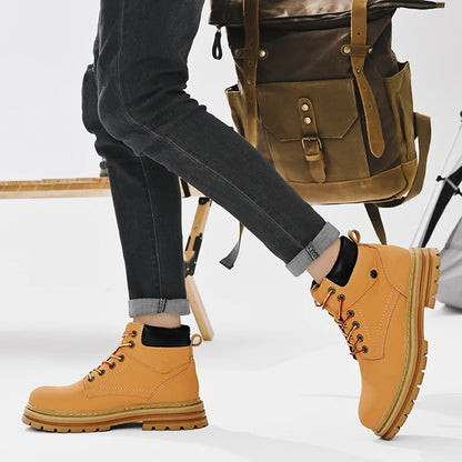 Handmade Outdoor Men Genuine Leather Boots Male Comfortable Business Party Casual Shoes Street Thick Sole Lace Up Shoes Big Size