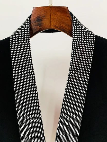 HIGH STREET 2026 Runway Fashion Designer Jacket Women's Stylish Backless Rhinestone Diamonds Beaded Shawl Collar Long Blazer