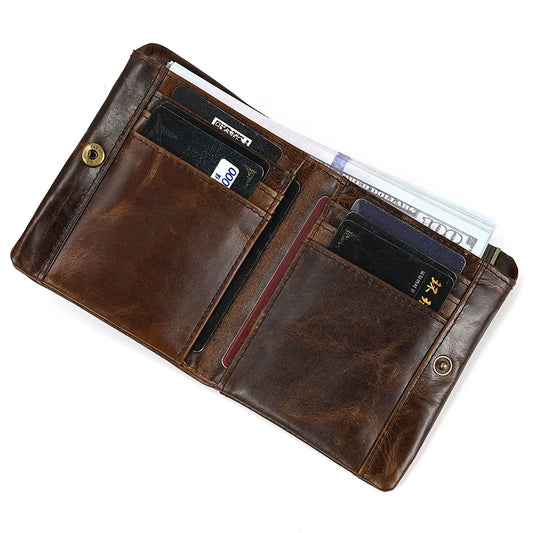Portefeuille court en cuir véritable, porte-cartes bifold, petit portefeuille, portefeuille pour homme en cuir de vachette, porte-monnaie en cuir de vachette véritable avec fermeture éclair